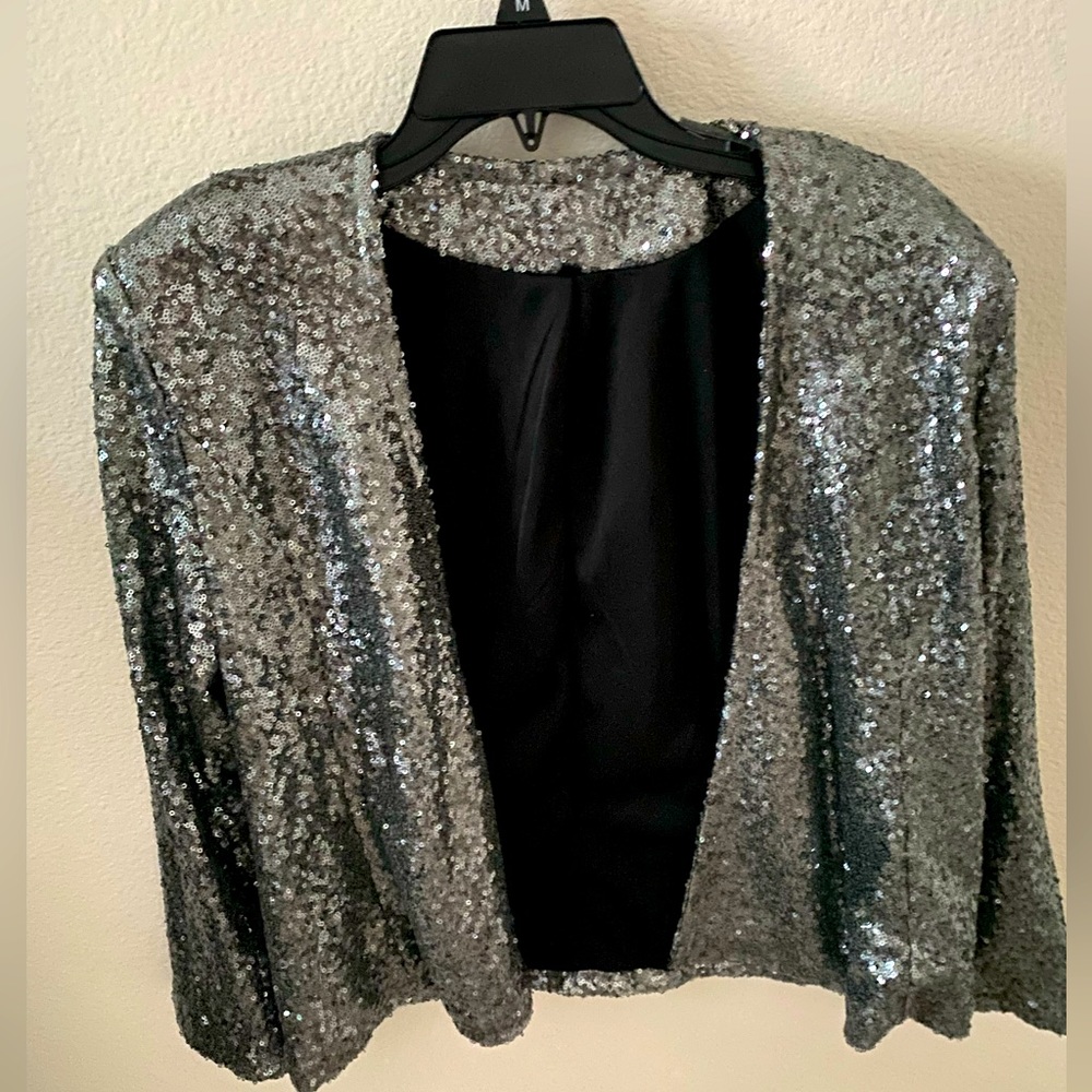 Shein silver sequined crop jacket, 3/4 sleeve - never worn.